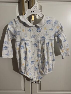 Baby boys' Dino Print Long-Sleeve One-Piece in White and Blue